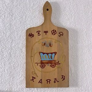 Vintage Decorative Wooden Hand Painted Cutting Board with Wagon Design